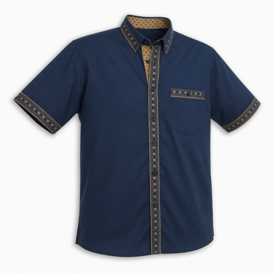 Men's Fashion Button Down Short Sleeve Shirt Navy/Gold