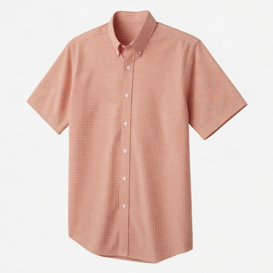Men's Salmon Gingham Short Sleeve Button-Up Shirt Classic Fit