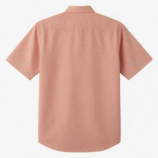 Men's Salmon Gingham Short Sleeve Button-Up Shirt Classic Fit