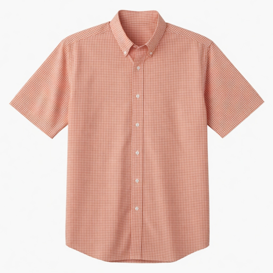 Men's Salmon Gingham Short Sleeve Button-Up Shirt Classic Fit