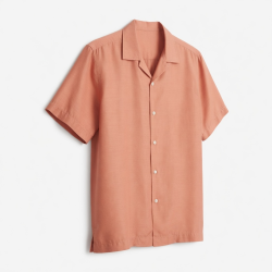Men's Coral Silk Woven Short Sleeve Camp Collar Button-Up Shirt
