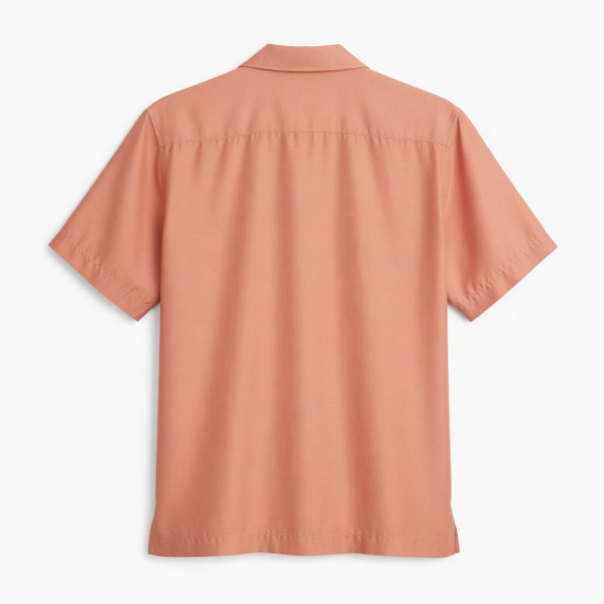 Men's Coral Silk Woven Short Sleeve Camp Collar Button-Up Shirt