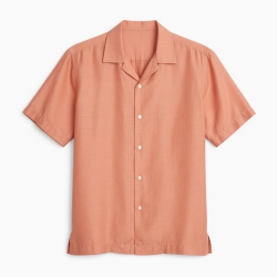 Men's Coral Silk Woven Short Sleeve Camp Collar Button-Up Shirt