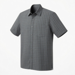 Men's Short Sleeve Gray Plaid Button Up Shirt