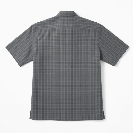 Men's Short Sleeve Gray Plaid Button Up Shirt