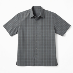 Men's Short Sleeve Gray Plaid Button Up Shirt