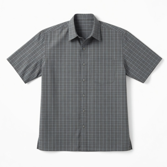 Men's Short Sleeve Gray Plaid Button Up Shirt