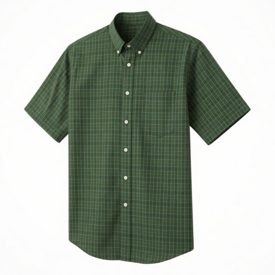 Men's Green Plaid Short Sleeve Button Down Shirt