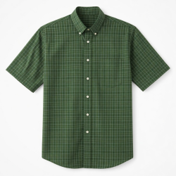 Men's Green Plaid Short Sleeve Button Down Shirt