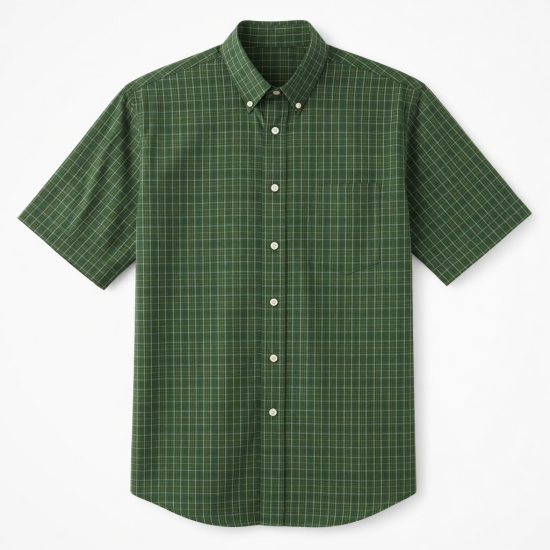 Men's Green Plaid Short Sleeve Button Down Shirt