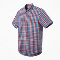 Men's Short Sleeve Plaid Shirt Cotton Multi Color Red/Blue
