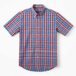 Men's Short Sleeve Plaid Shirt Cotton Multi Color Red/Blue