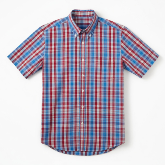Men's Short Sleeve Plaid Shirt Cotton Multi Color Red/Blue