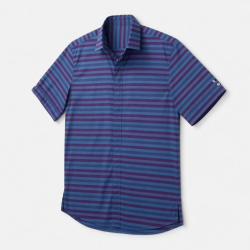 Men's Short Sleeve Striped Shirt Cotton DK Purple-Blue