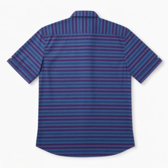 Men's Short Sleeve Striped Shirt Cotton DK Purple-Blue