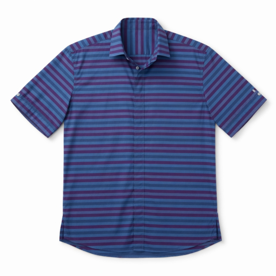 Men's Short Sleeve Striped Shirt Cotton DK Purple-Blue