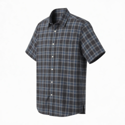 Men's Short Sleeve Plaid Shirt Cotton-Polyester DK Gray
