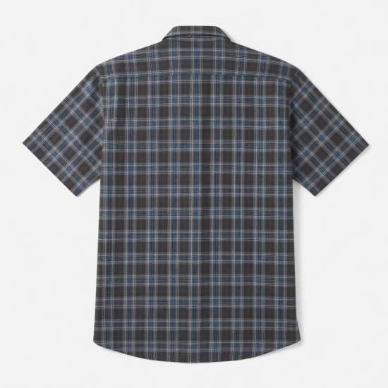 Men's Short Sleeve Plaid Shirt Cotton-Polyester DK Gray
