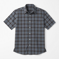Men's Short Sleeve Plaid Shirt Cotton-Polyester DK Gray