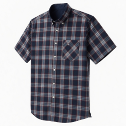 Men's Short Sleeve Plaid Shirt Cotton-Polyester DK Navy