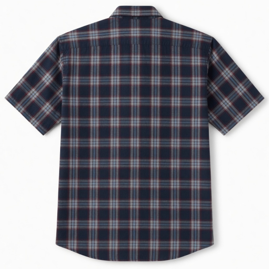 Men's Short Sleeve Plaid Shirt Cotton-Polyester DK Navy