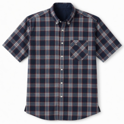 Men's Short Sleeve Plaid Shirt Cotton-Polyester DK Navy