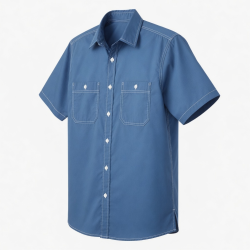 Men's Short Sleeve Shirt, Worker Blue Pop Stitch