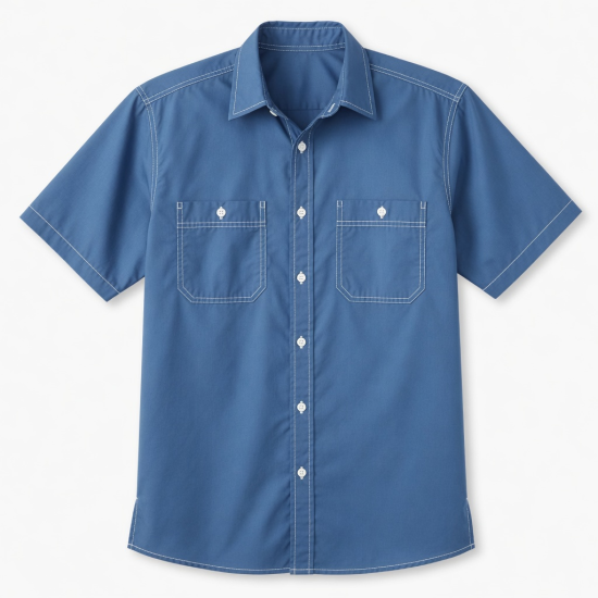 Men's Short Sleeve Shirt, Worker Blue Pop Stitch