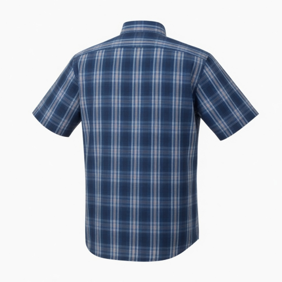 Men's Short Sleeve Plaid Shirt Cotton Navy