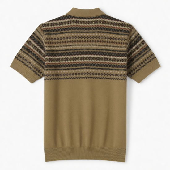 Men's Short Sleeve Fair Isle Shirt Cotton Khaki