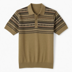 Men's Short Sleeve Fair Isle Shirt Cotton Khaki