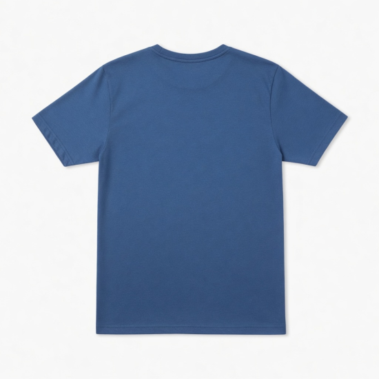 Men's Blue Crew Neck Solid Logo Short Sleeve T-Shirt