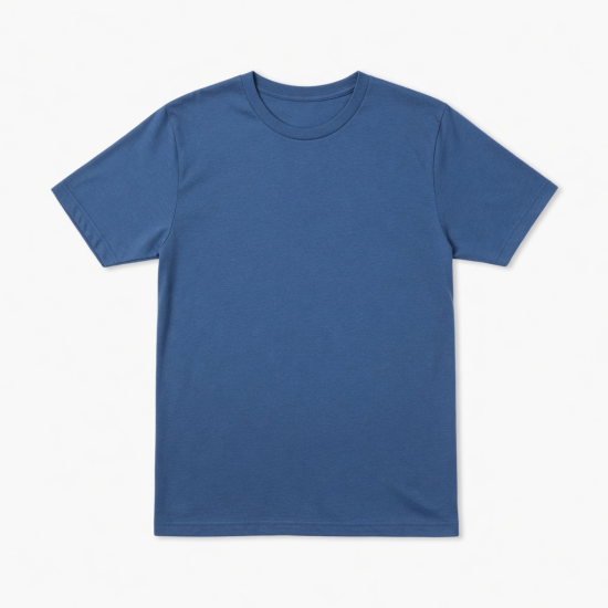 Men's Blue Crew Neck Solid Logo Short Sleeve T-Shirt